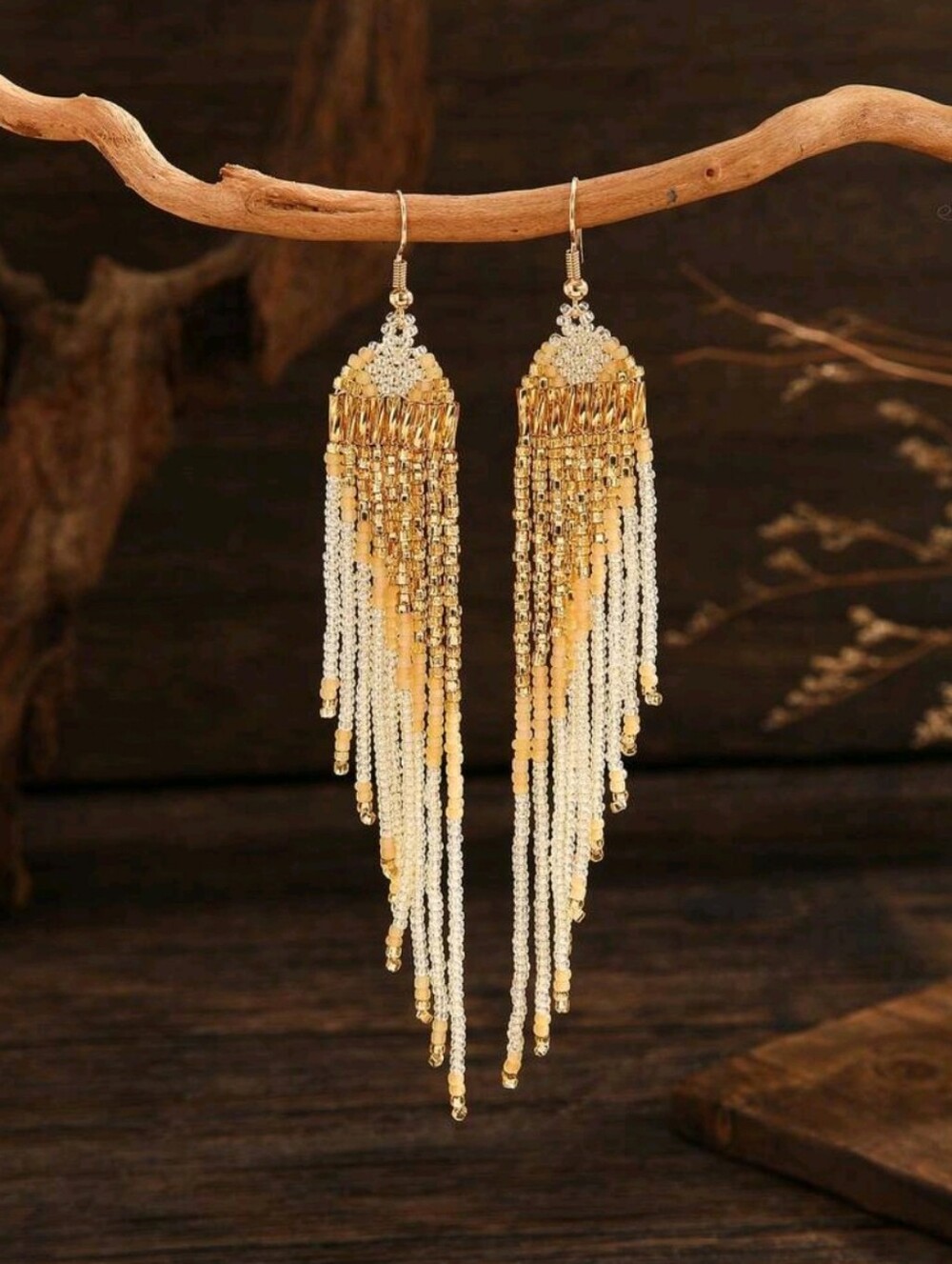 Gold Tone Tassel Beaded Earrings